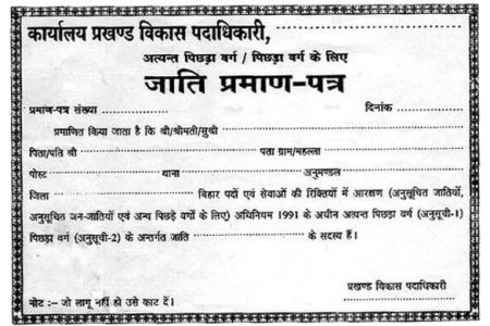 Caste and Domicile Certificate